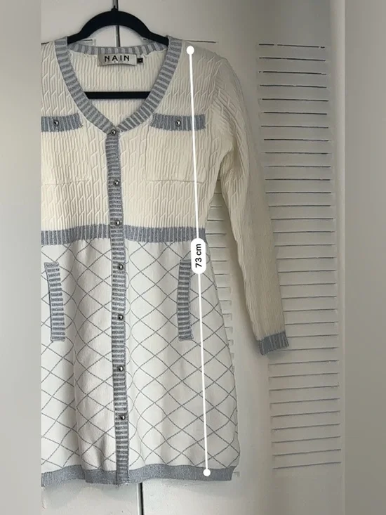 NAIN White Blue Knit Cardigan Dress Button Front Chic Feminine Style - Picture 16 of 16